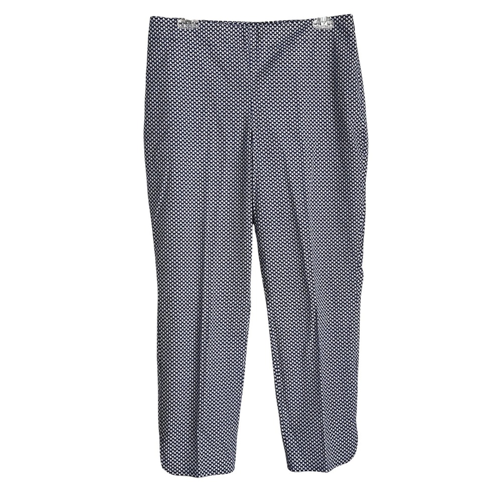 Talbots Ankle Pants 8 Women Hampshire Slim Stretch Navy White Geometric Nautical